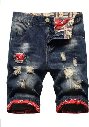 MLANM Men's Denim Shorts Classic Fit Distressed Summer Fashion Ripped Jean Shorts