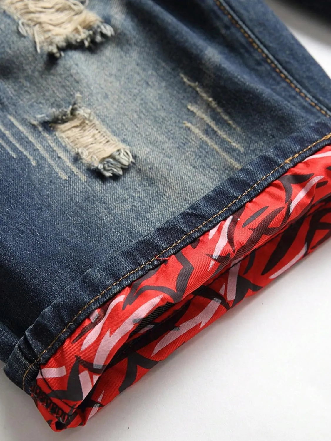 MLANM Men's Denim Shorts Classic Fit Distressed Summer Fashion Ripped Jean Shorts