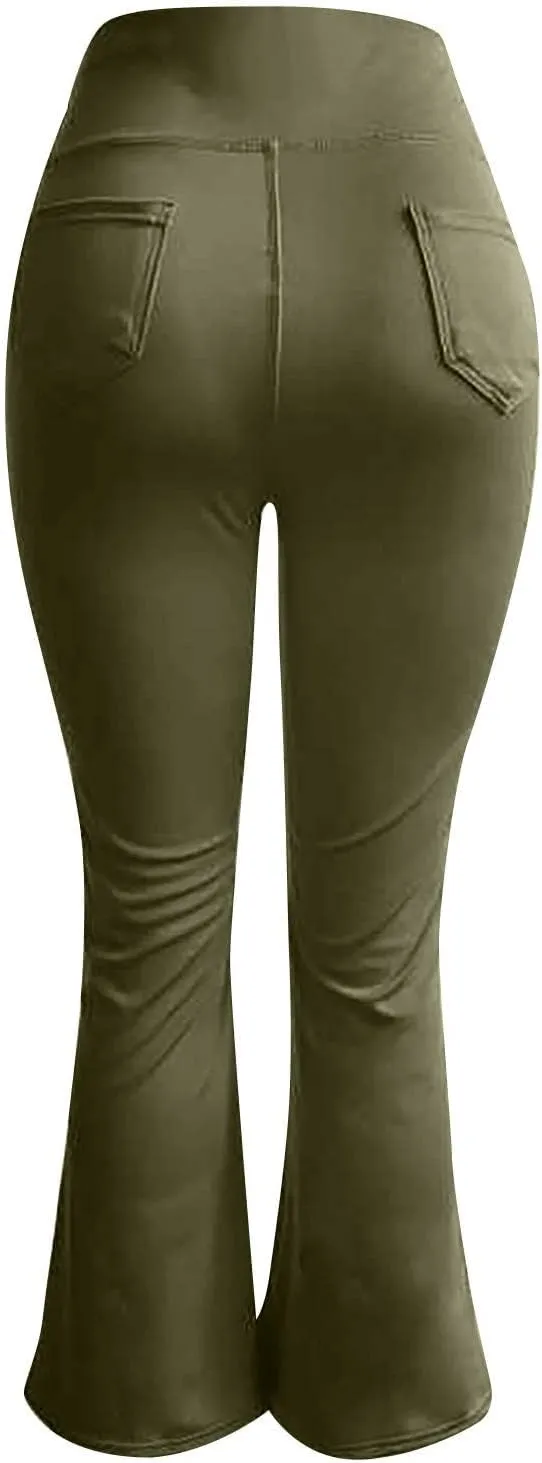 Mmoneyake Women's Yoga Pants with Pockets for Women Bootcut Wide Leg Pants Stretch Tummy Control High Waisted Workout Pants