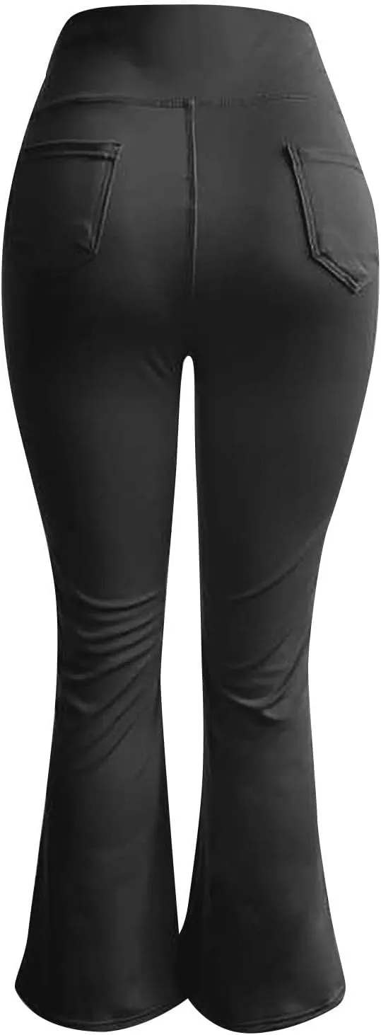 Mmoneyake Women's Yoga Pants with Pockets for Women Bootcut Wide Leg Pants Stretch Tummy Control High Waisted Workout Pants