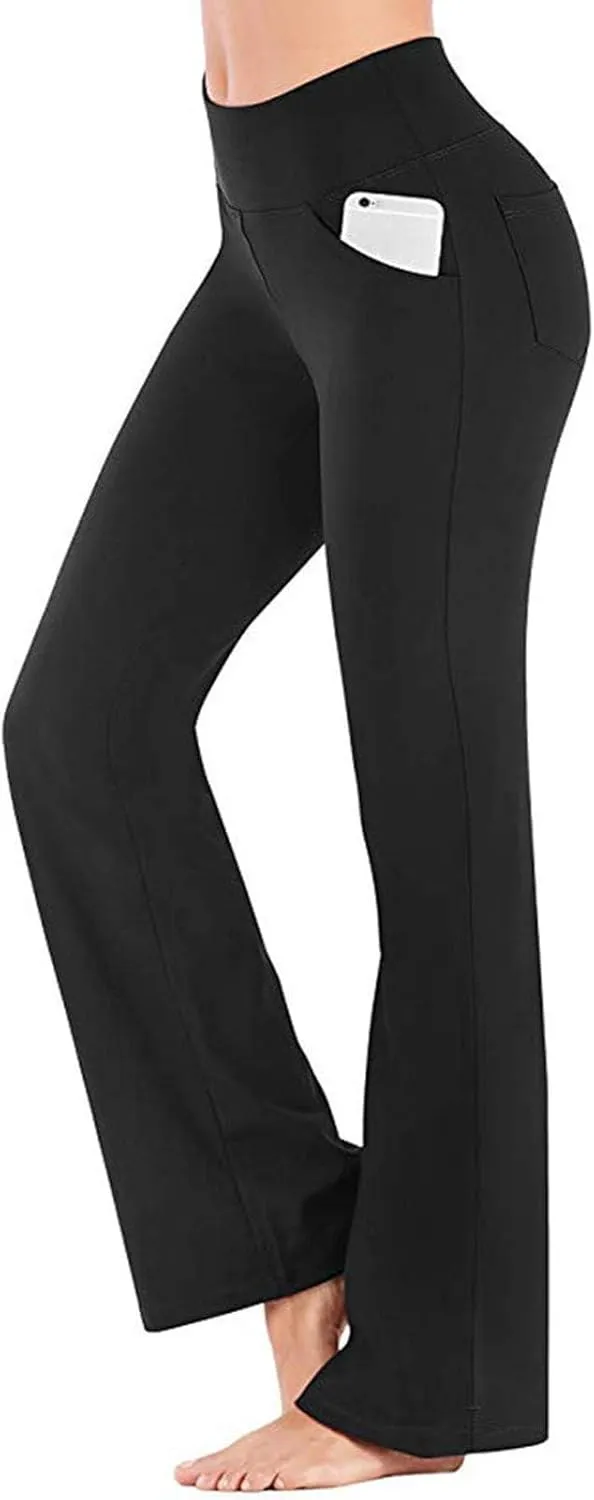 Mmoneyake Women's Yoga Pants with Pockets for Women Bootcut Wide Leg Pants Stretch Tummy Control High Waisted Workout Pants