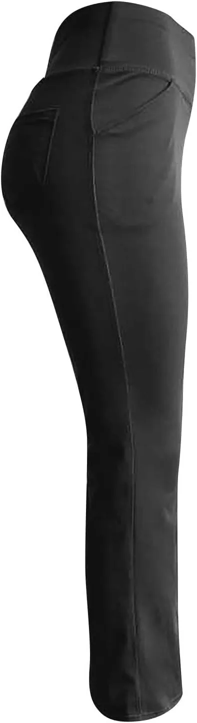 Mmoneyake Women's Yoga Pants with Pockets for Women Bootcut Wide Leg Pants Stretch Tummy Control High Waisted Workout Pants