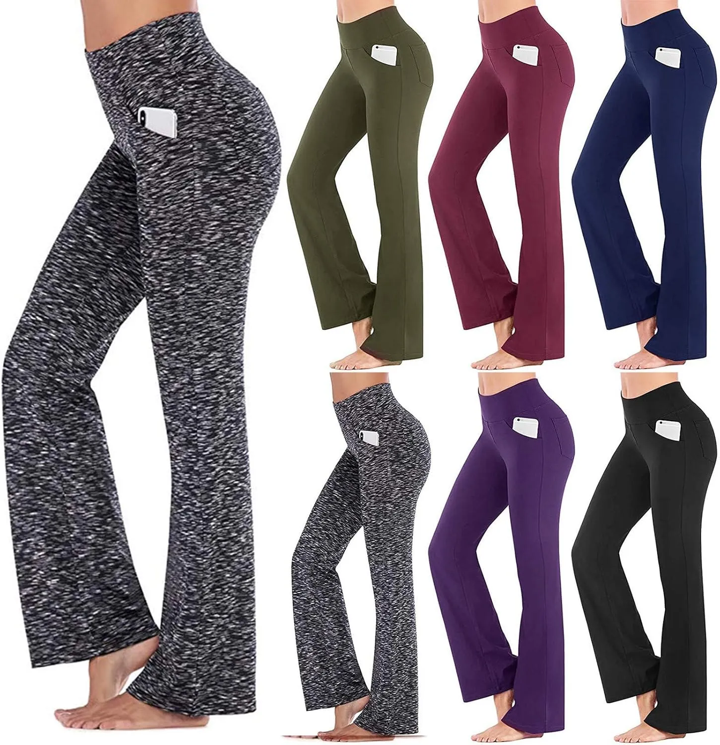 Mmoneyake Women's Yoga Pants with Pockets for Women Bootcut Wide Leg Pants Stretch Tummy Control High Waisted Workout Pants
