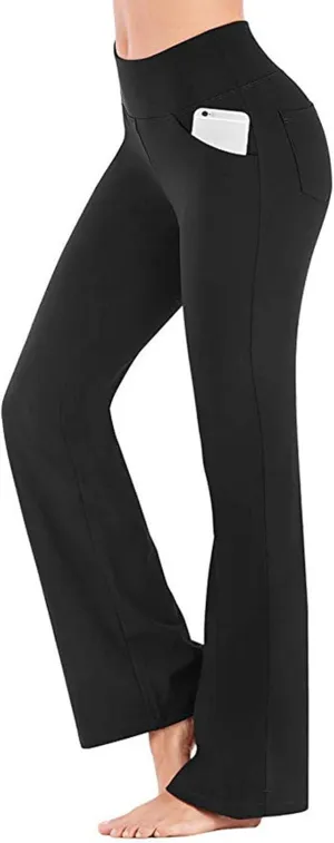 Mmoneyake Women's Yoga Pants with Pockets for Women Bootcut Wide Leg Pants Stretch Tummy Control High Waisted Workout Pants