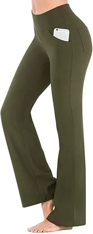 Mmoneyake Women's Yoga Pants with Pockets for Women Bootcut Wide Leg Pants Stretch Tummy Control High Waisted Workout Pants