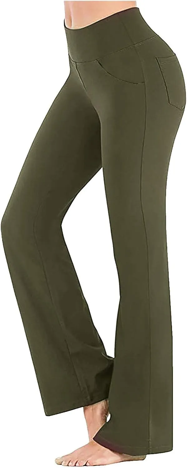 Mmoneyake Women's Yoga Pants with Pockets for Women Bootcut Wide Leg Pants Stretch Tummy Control High Waisted Workout Pants