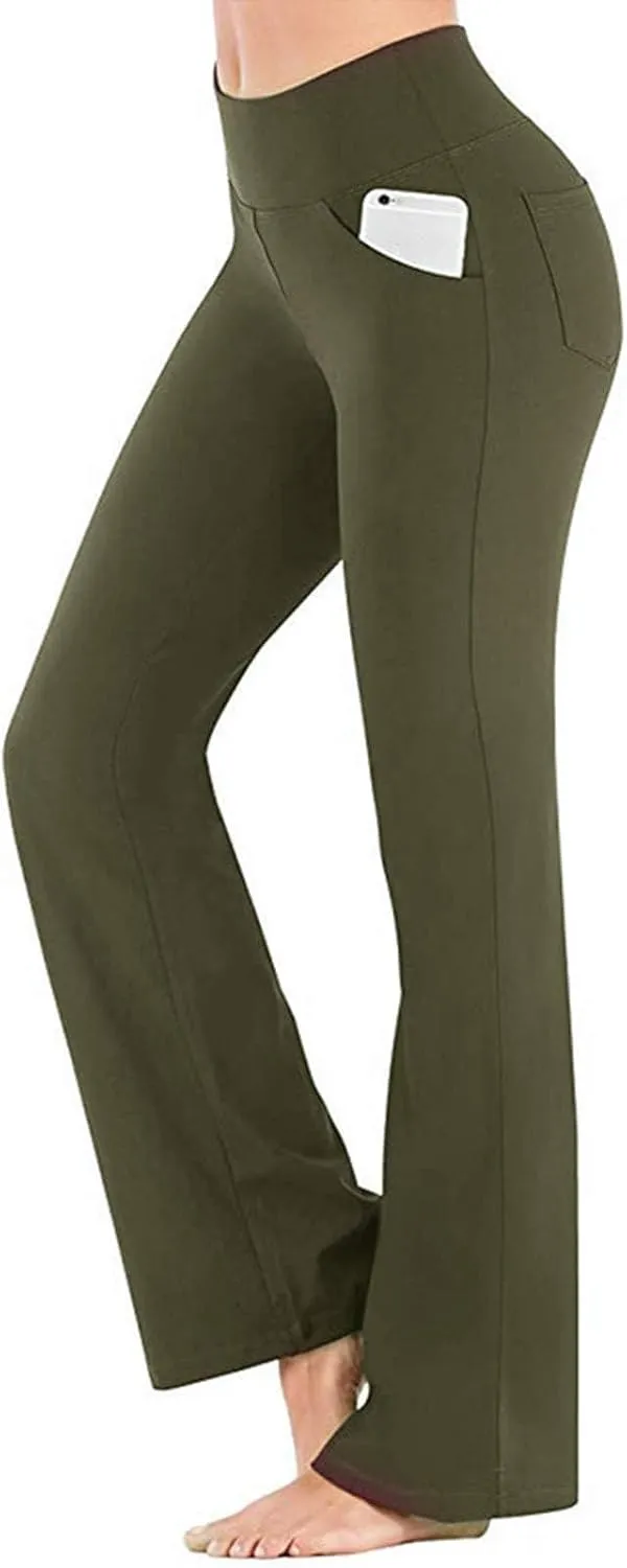 Mmoneyake Women's Yoga Pants with Pockets for Women Bootcut Wide Leg Pants Stretch Tummy Control High Waisted Workout Pants