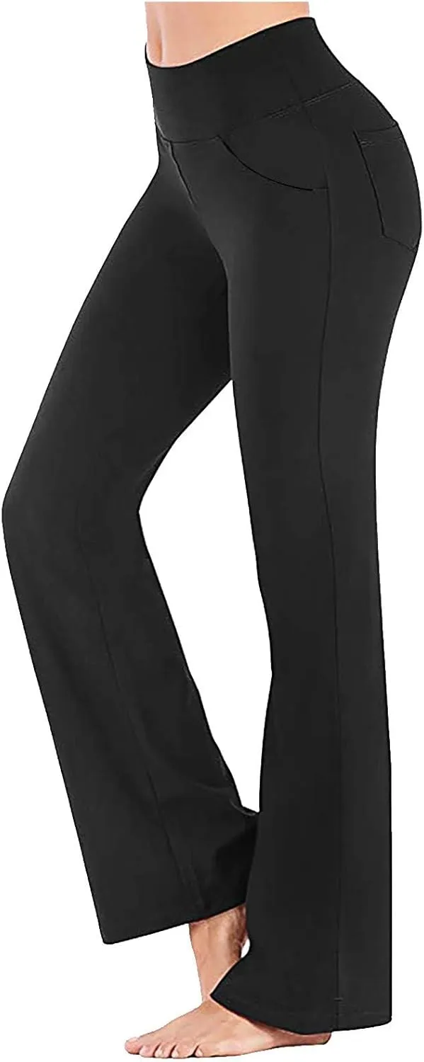 Mmoneyake Women's Yoga Pants with Pockets for Women Bootcut Wide Leg Pants Stretch Tummy Control High Waisted Workout Pants