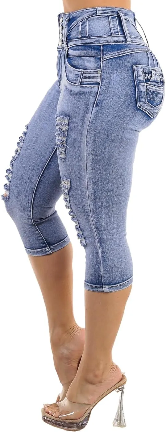 Moda Xpress Butt Lifting Denim Capris for Women - High Waisted Stretch Capris Levanta Cola