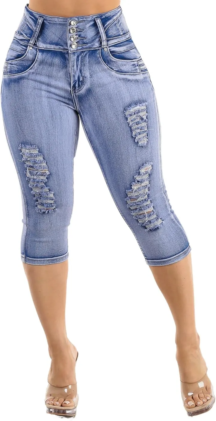 Moda Xpress Butt Lifting Denim Capris for Women - High Waisted Stretch Capris Levanta Cola