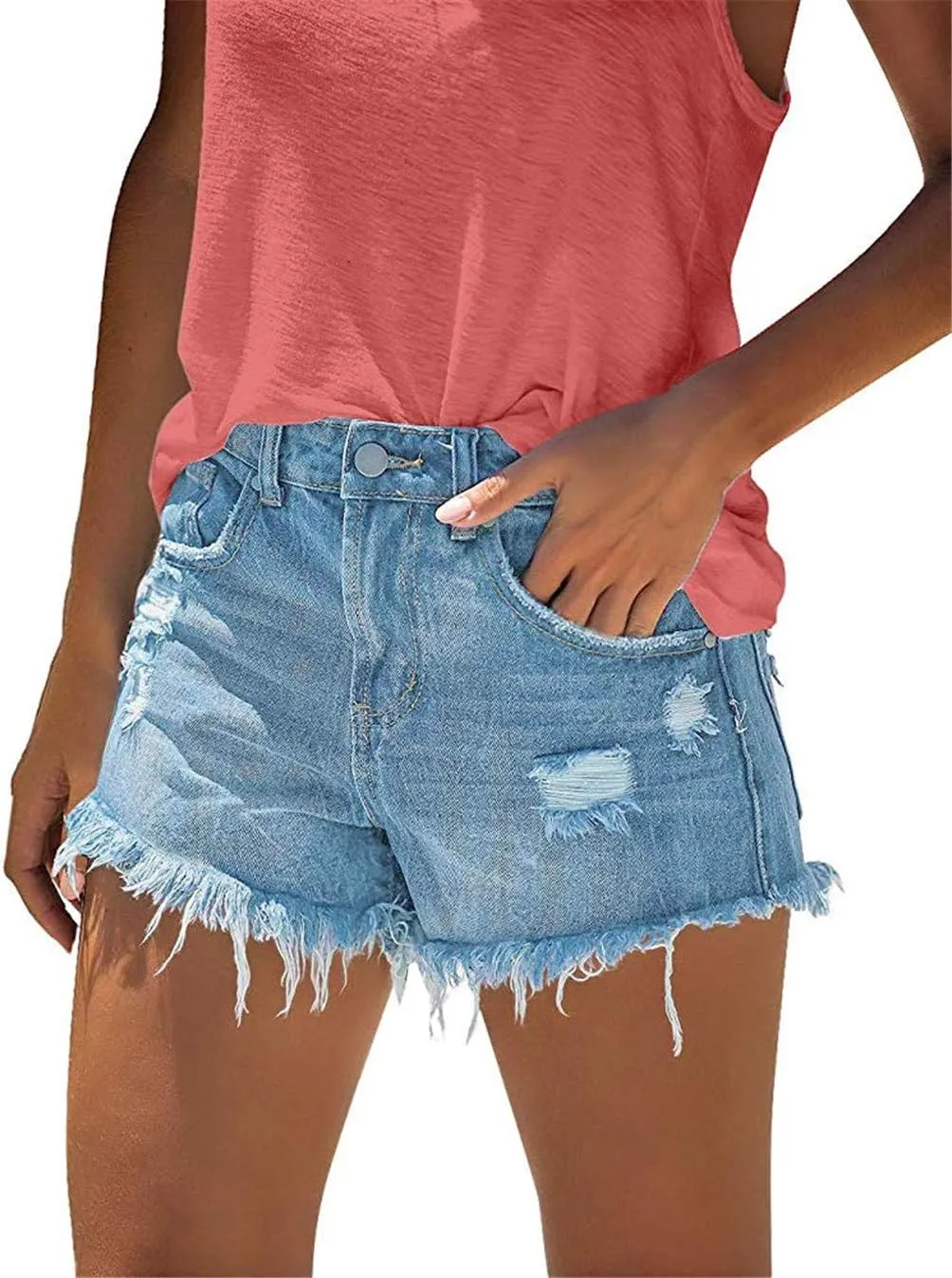 MODARANI Women's Cut Off Denim Jean Shorts Ripped Distressed