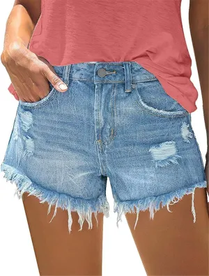 MODARANI Women's Cut Off Denim Jean Shorts Ripped Distressed