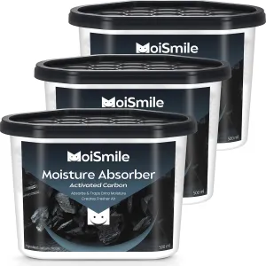 Moisture Absorbers 3 Pack, Activated Carbonfor Closet Dehumidifier Moisture Absorbers, 10.5 oz Refillable Humidity Absorber Boxes for Closet, Car ＆ Basement