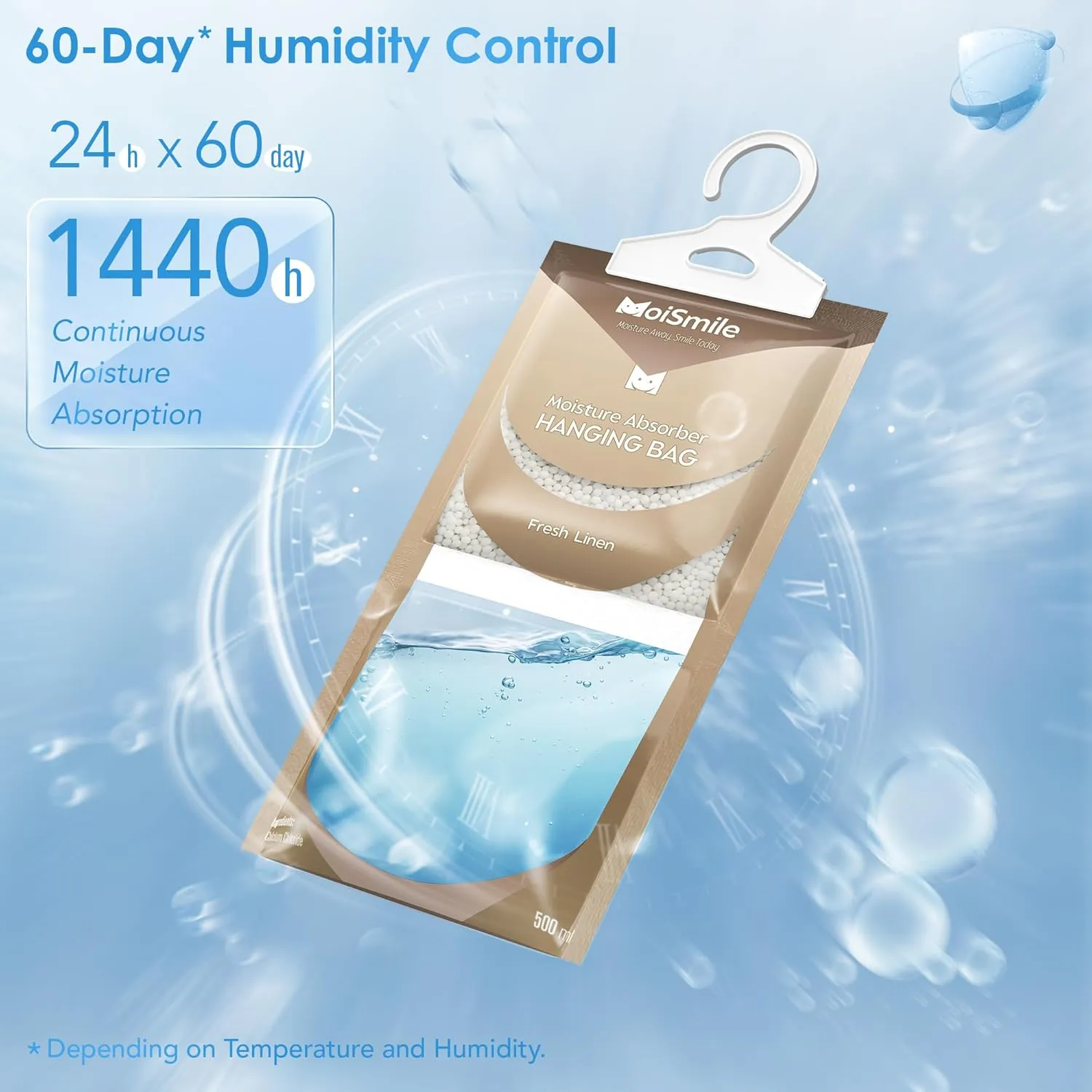 Moisture Absorbers Bag, Hanging Closet Dehumidifier Bags for Car, Bathrooms, Humidity Packs with Linen Fragrance, 9.8OZ, 10 Pack