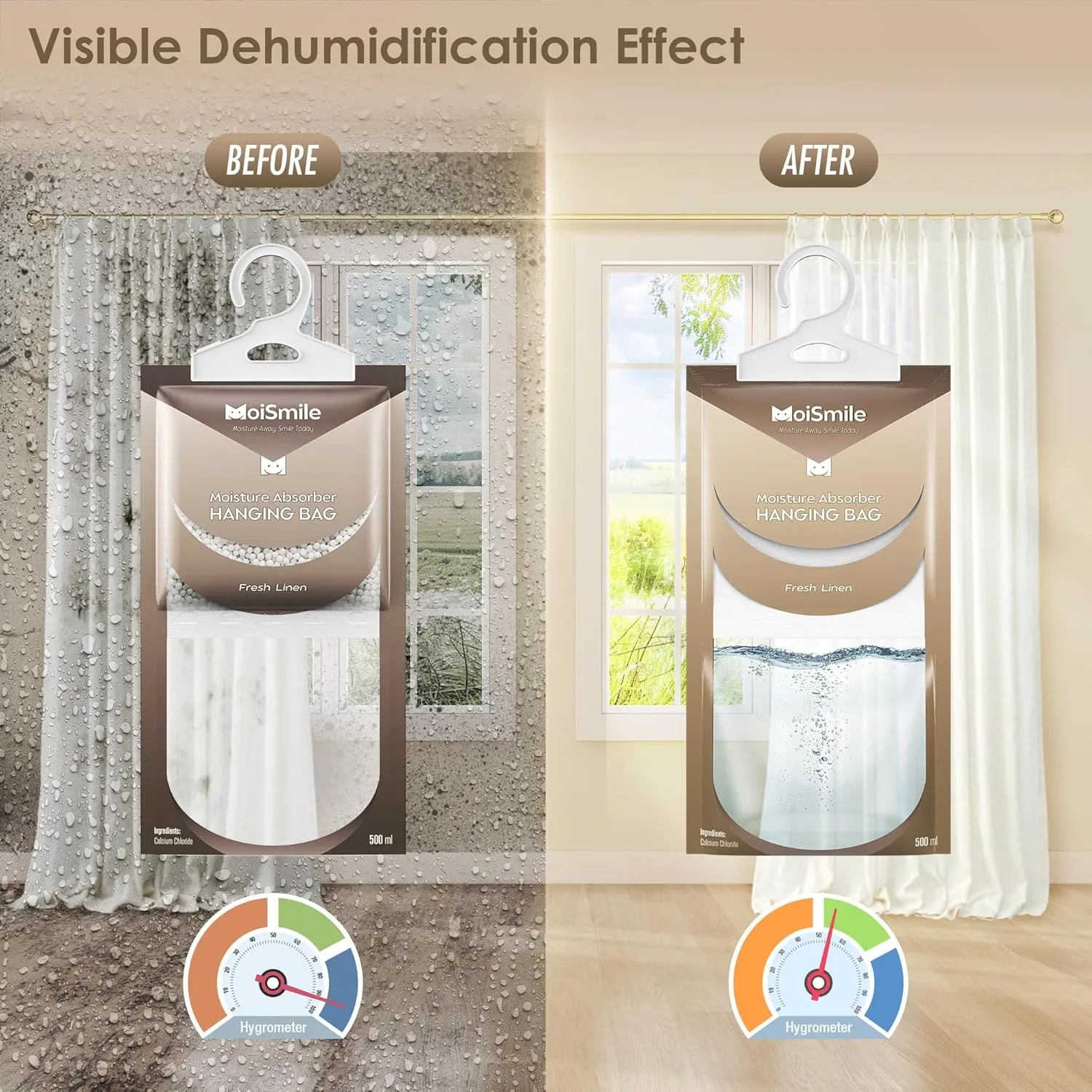 Moisture Absorbers Bag, Hanging Closet Dehumidifier Bags for Car, Bathrooms, Humidity Packs with Linen Fragrance, 9.8OZ, 10 Pack