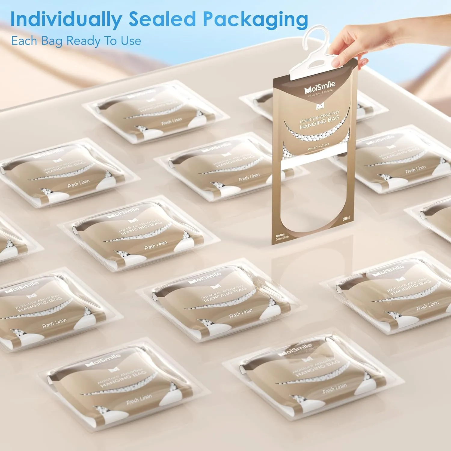 Moisture Absorbers Bag, Hanging Closet Dehumidifier Bags for Car, Bathrooms, Humidity Packs with Linen Fragrance, 9.8OZ, 10 Pack