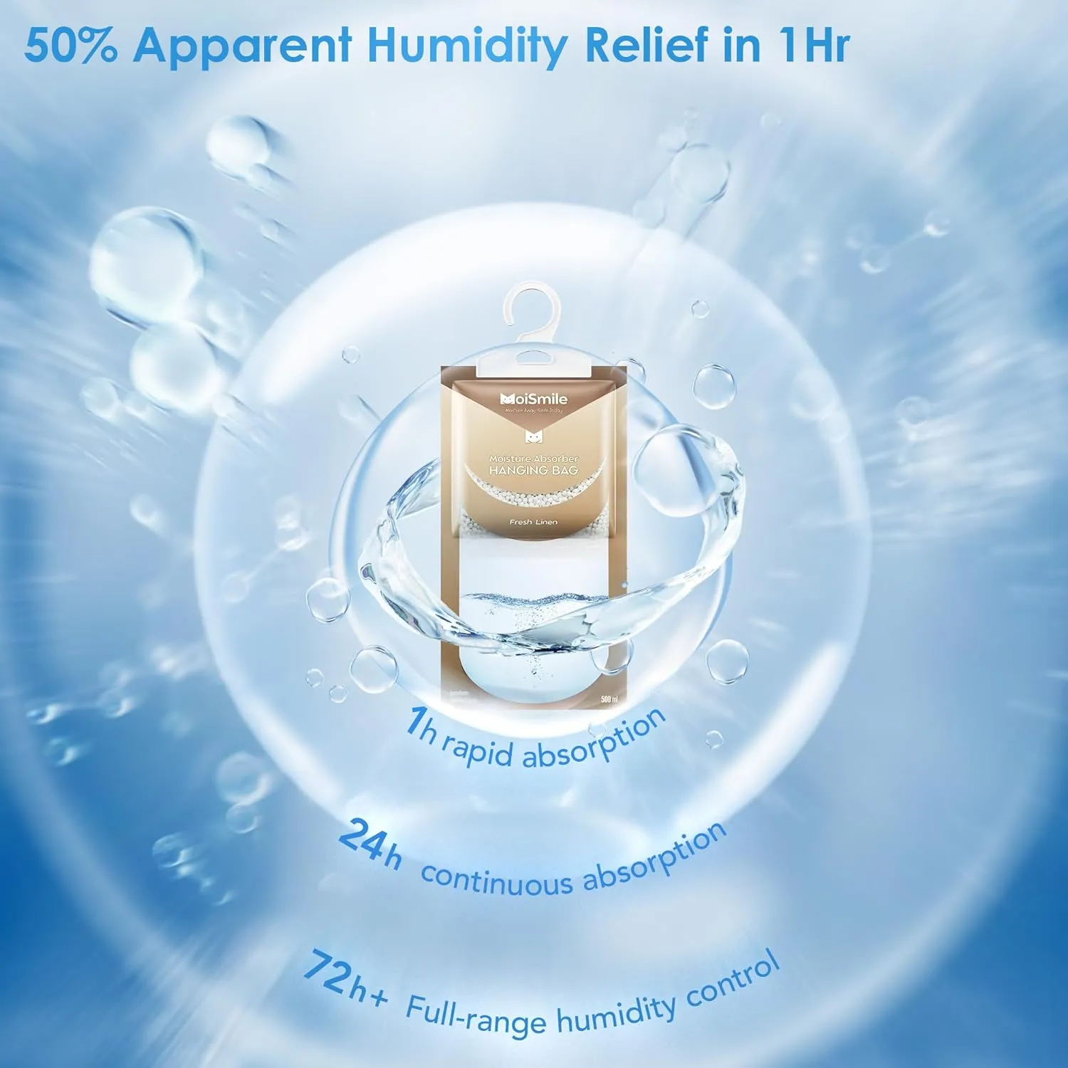 Moisture Absorbers Bag, Hanging Closet Dehumidifier Bags for Car, Bathrooms, Humidity Packs with Linen Fragrance, 9.8OZ, 10 Pack