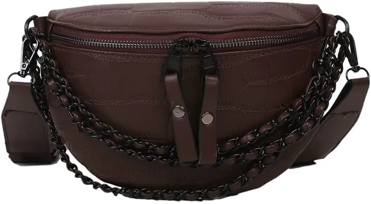 Molodo PU Leather Fanny Packs for Women Chain Belt Chest Bag Fashionable Crossbody Waist Bag Shoulder Handbag Purse