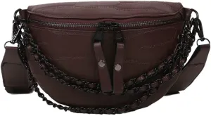 Molodo PU Leather Fanny Packs for Women Chain Belt Chest Bag Fashionable Crossbody Waist Bag Shoulder Handbag Purse