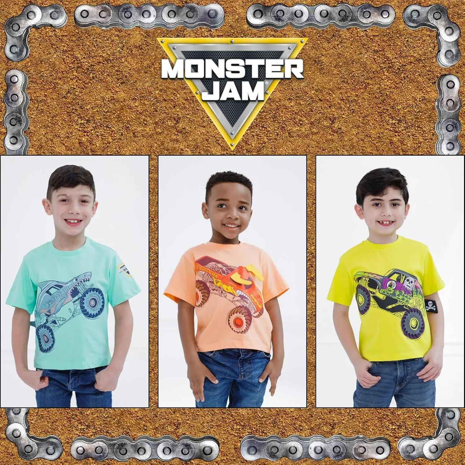 Monster Jam T-Shirt Toddler to Little Kid Grave Digger El Toro Loco Megalodon