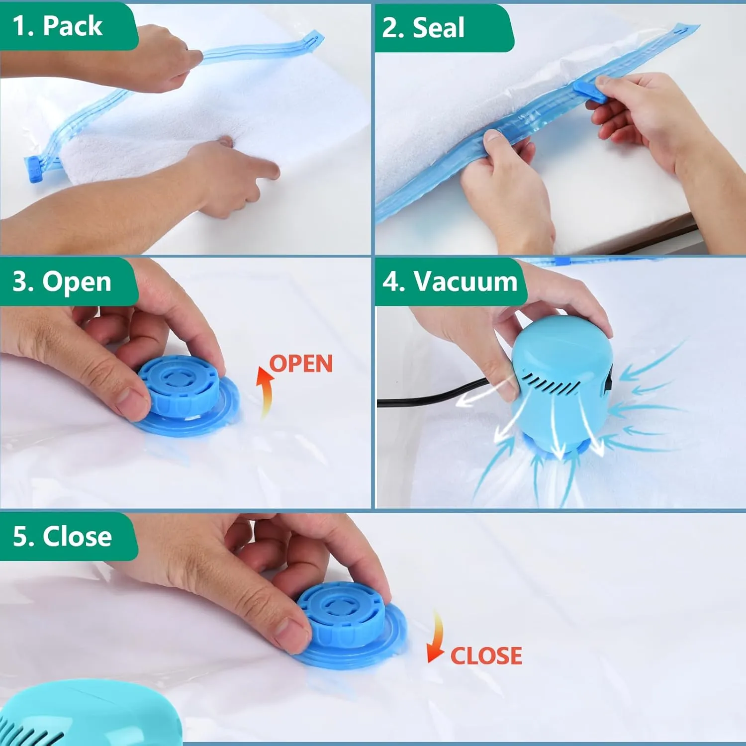 Morecoo Vacuum Seal Bags for Clothing, 8 Pack Vacuum Storage Bags (4 Jumbo/4 Large) with Electric Pump, Packing Cubes Compression Space Saver for Comforters, Blankets - Travel Essentials