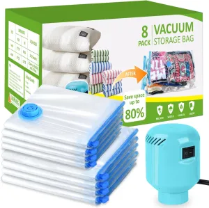 Morecoo Vacuum Seal Bags for Clothing, 8 Pack Vacuum Storage Bags (4 Jumbo/4 Large) with Electric Pump, Packing Cubes Compression Space Saver for Comforters, Blankets - Travel Essentials