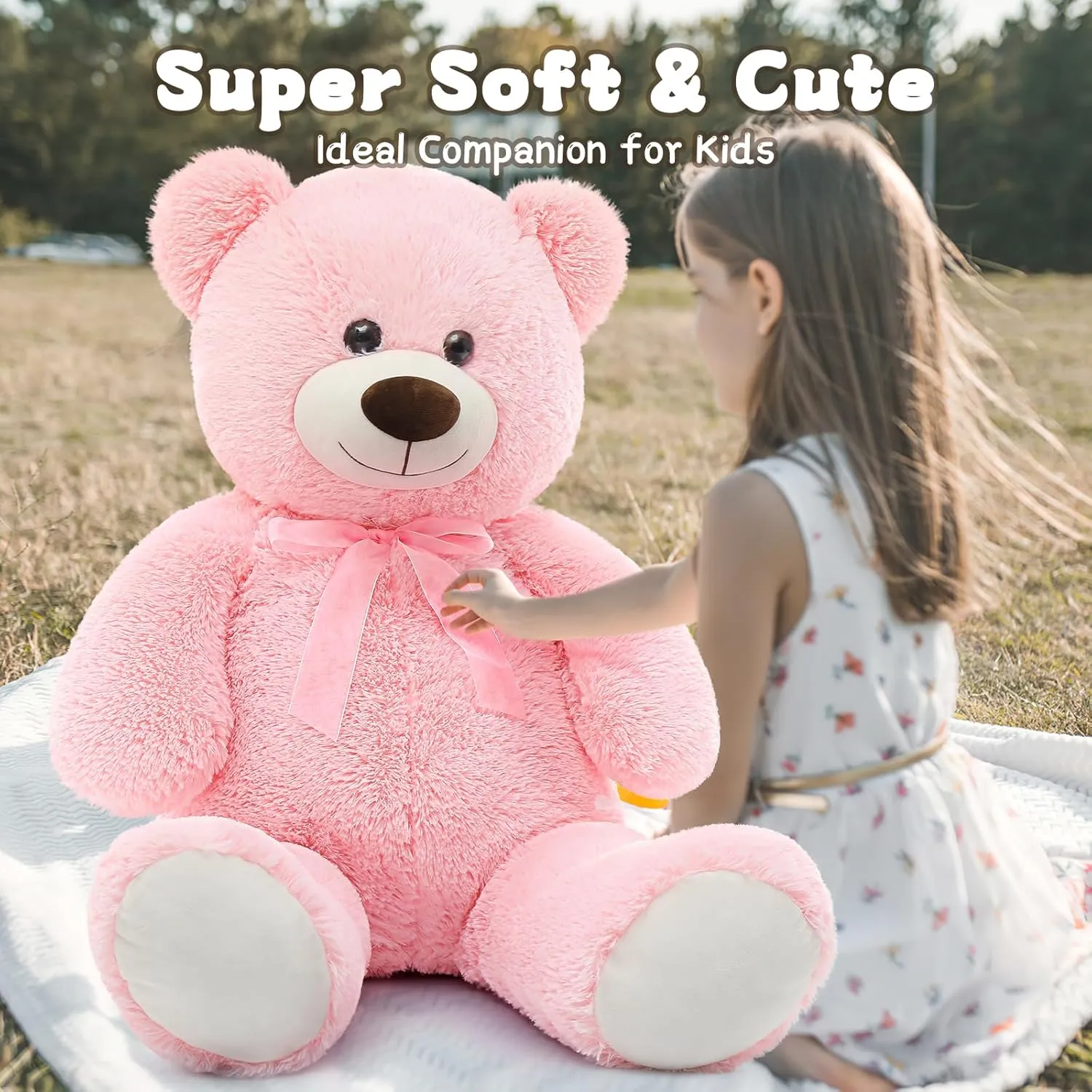 MorisMos Giant Teddy Bear Stuffed Animal 3ft-36 inch Big Pink Teddy Bear for Girlfriend Boyfriend Wife Mom Fiancée Valentine's Gift,Large Stuffed Bear for Baby Shower Birthday Christmas Decor,Pink