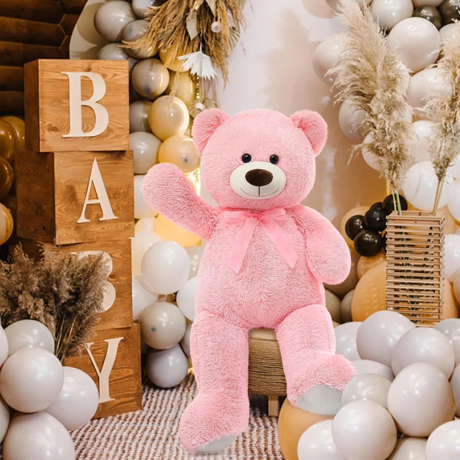 MorisMos Giant Teddy Bear Stuffed Animal 3ft-36 inch Big Pink Teddy Bear for Girlfriend Boyfriend Wife Mom Fiancée Valentine's Gift,Large Stuffed Bear for Baby Shower Birthday Christmas Decor,Pink