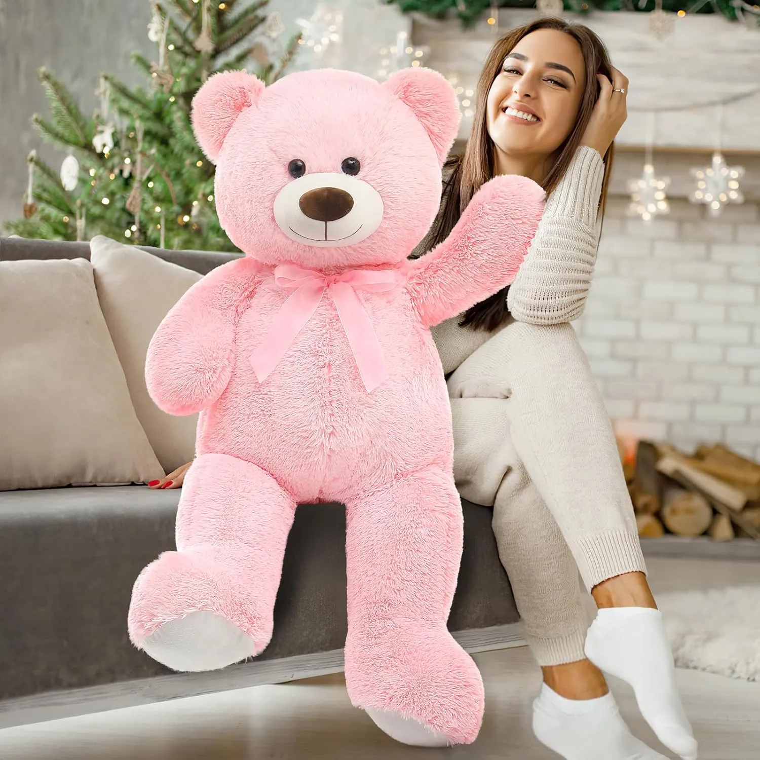 MorisMos Giant Teddy Bear Stuffed Animal 3ft-36 inch Big Pink Teddy Bear for Girlfriend Boyfriend Wife Mom Fiancée Valentine's Gift,Large Stuffed Bear for Baby Shower Birthday Christmas Decor,Pink