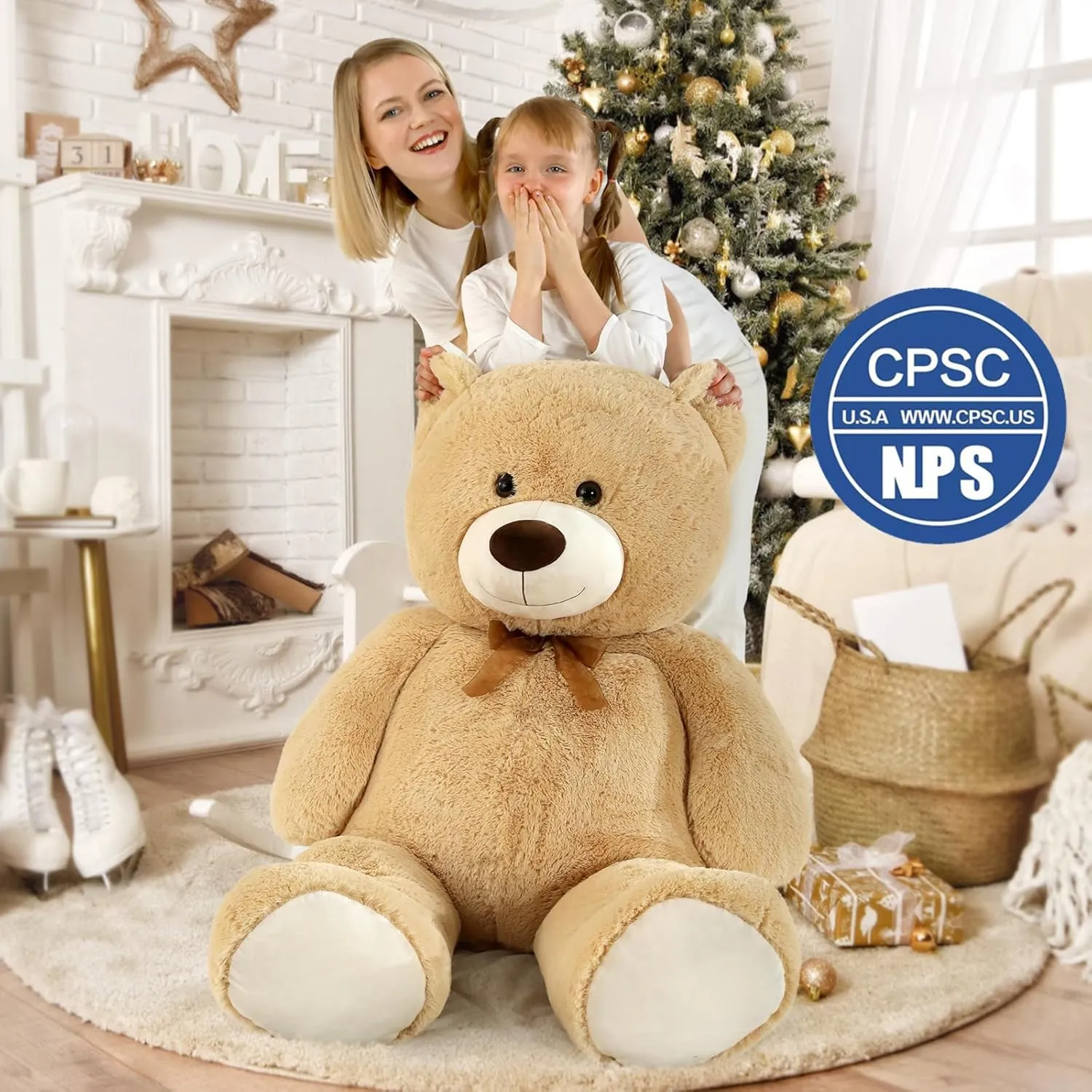 MorisMos Giant Teddy Bear Stuffed Animal 4 Ft,51'' Big Tan Teddy Bear for Girlfriend Boyfriend Wife Mother Fiancée Valentine's Gift,Large Stuffed Animal Plush for Christmas Birthday Baby Shower,Tan