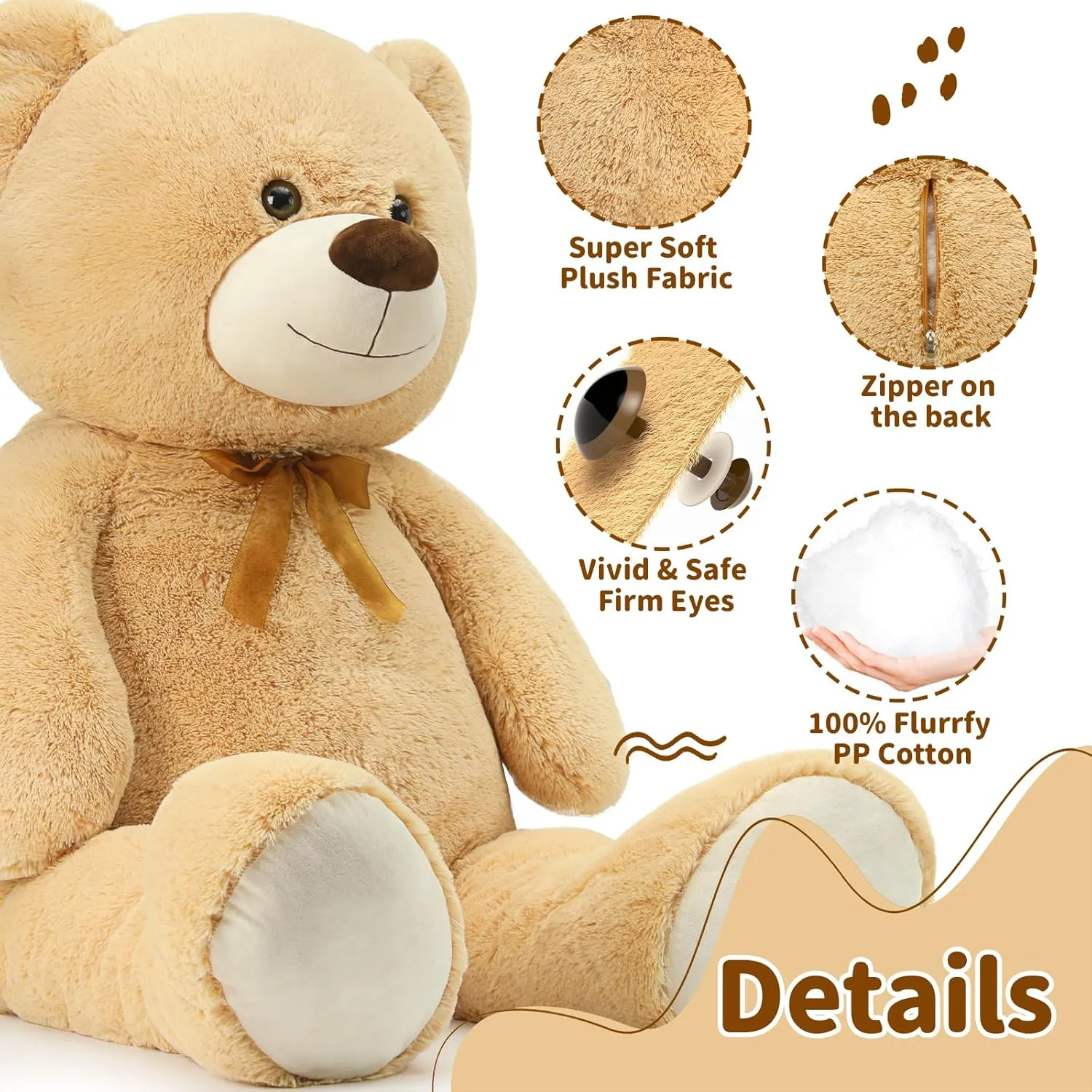 MorisMos Giant Teddy Bear Stuffed Animal 4 Ft,51'' Big Tan Teddy Bear for Girlfriend Boyfriend Wife Mother Fiancée Valentine's Gift,Large Stuffed Animal Plush for Christmas Birthday Baby Shower,Tan