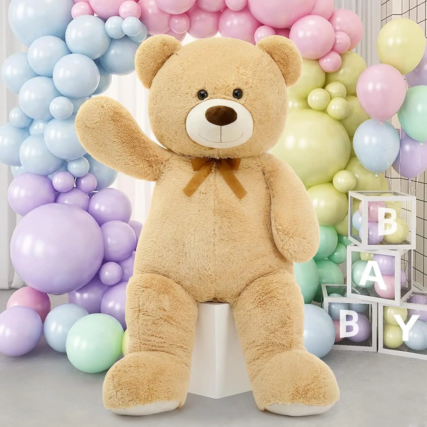 MorisMos Giant Teddy Bear Stuffed Animal 4 Ft,51'' Big Tan Teddy Bear for Girlfriend Boyfriend Wife Mother Fiancée Valentine's Gift,Large Stuffed Animal Plush for Christmas Birthday Baby Shower,Tan