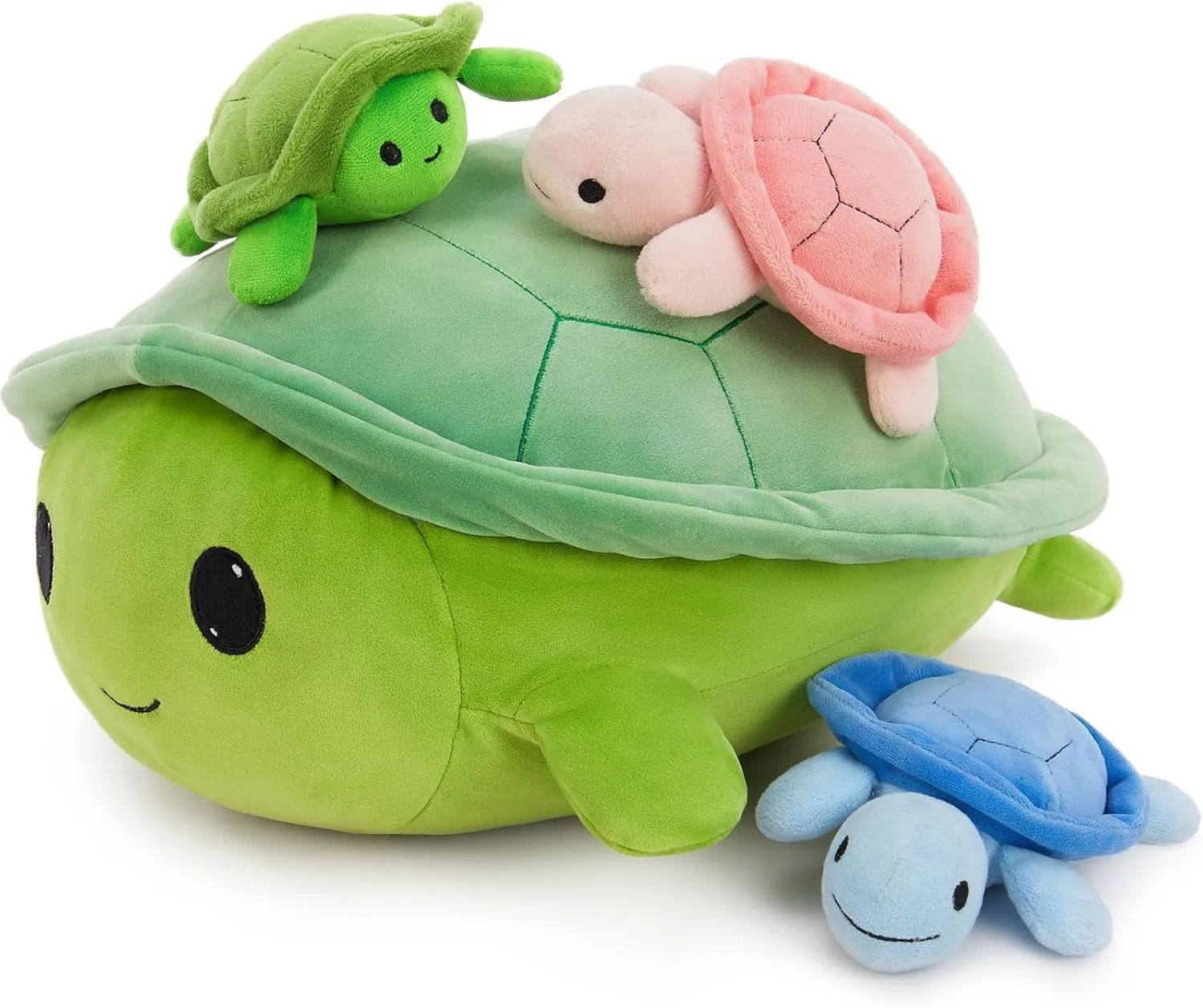 MorisMos Giant Turtle Plush with 3 Baby Turtles (15.7"   3 x 5.9), Soft Sea Turtle Stuffed Animal Toy with Zipper Pouch Cute Turtle Plushie for Kids