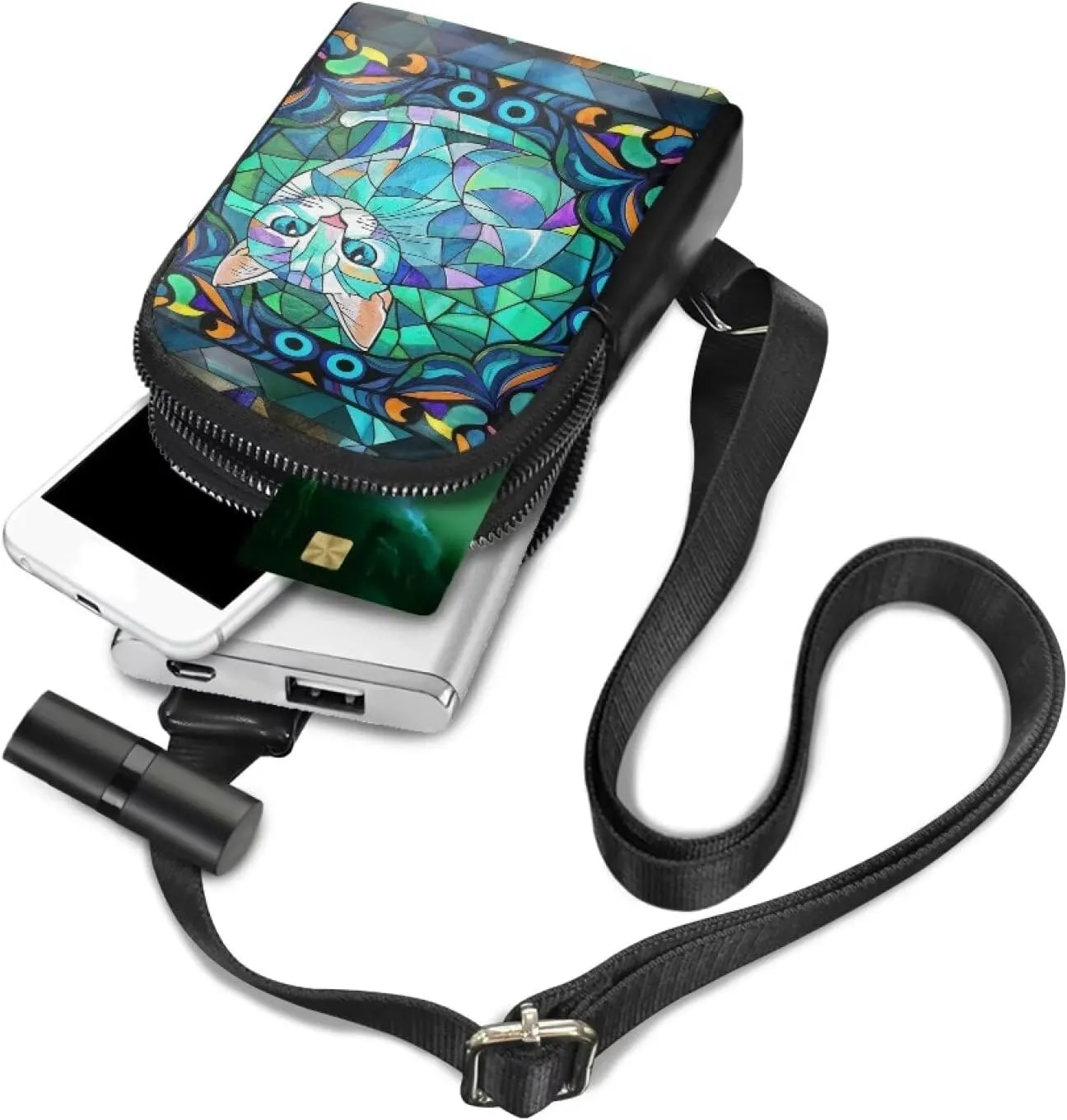 Mosaic Art Cat Crossbody Bags for Women Fanny Pack Chest Bag Lightweight, Colorful Abstract Cats Print Waist Pack for Travel, Everyday Use Packs Zipper