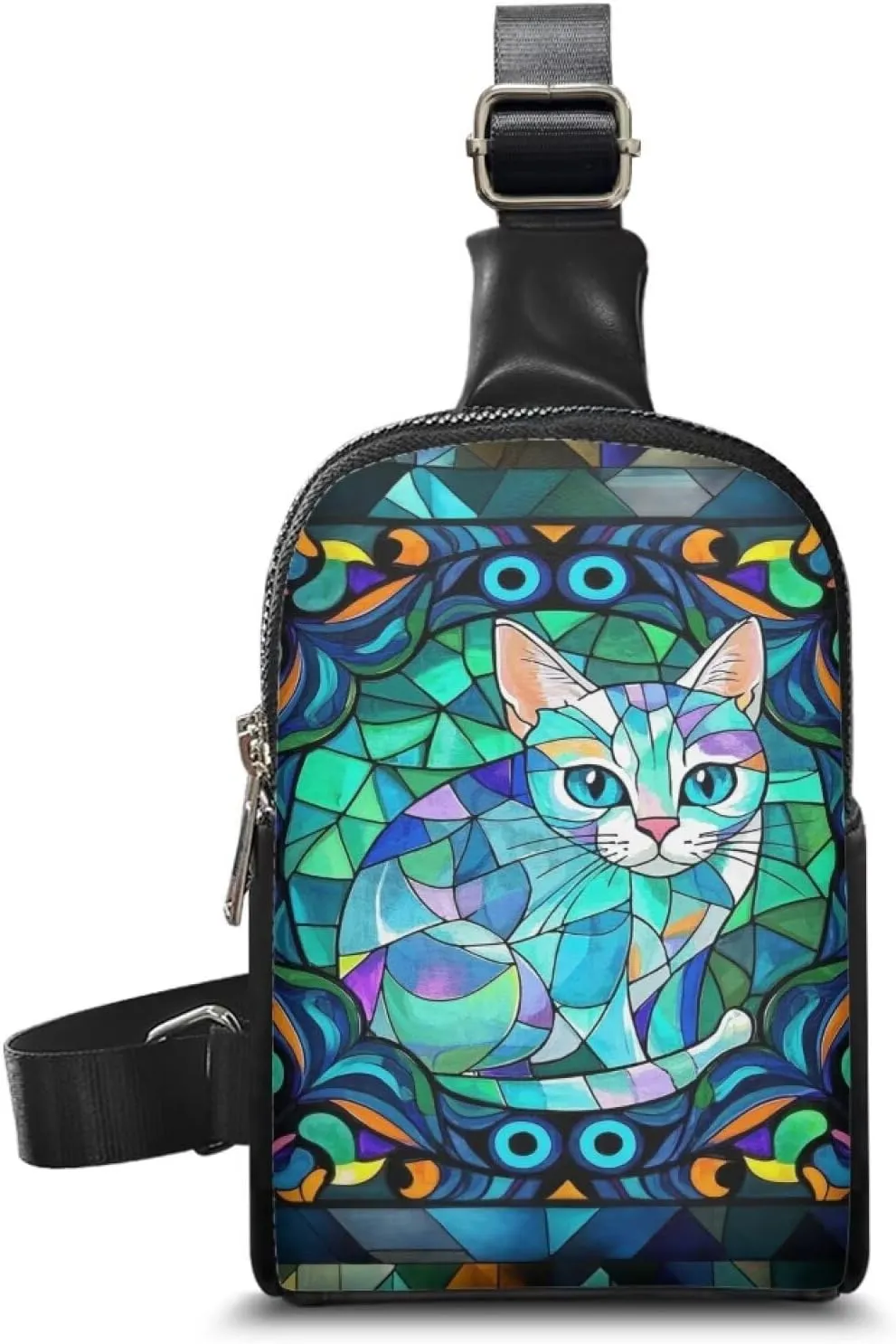 Mosaic Art Cat Crossbody Bags for Women Fanny Pack Chest Bag Lightweight, Colorful Abstract Cats Print Waist Pack for Travel, Everyday Use Packs Zipper