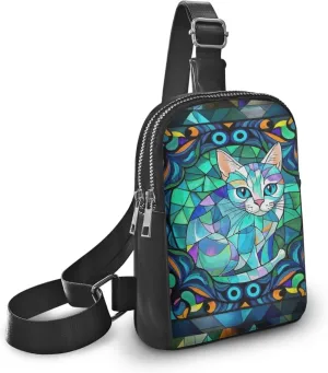 Mosaic Art Cat Crossbody Bags for Women Fanny Pack Chest Bag Lightweight, Colorful Abstract Cats Print Waist Pack for Travel, Everyday Use Packs Zipper