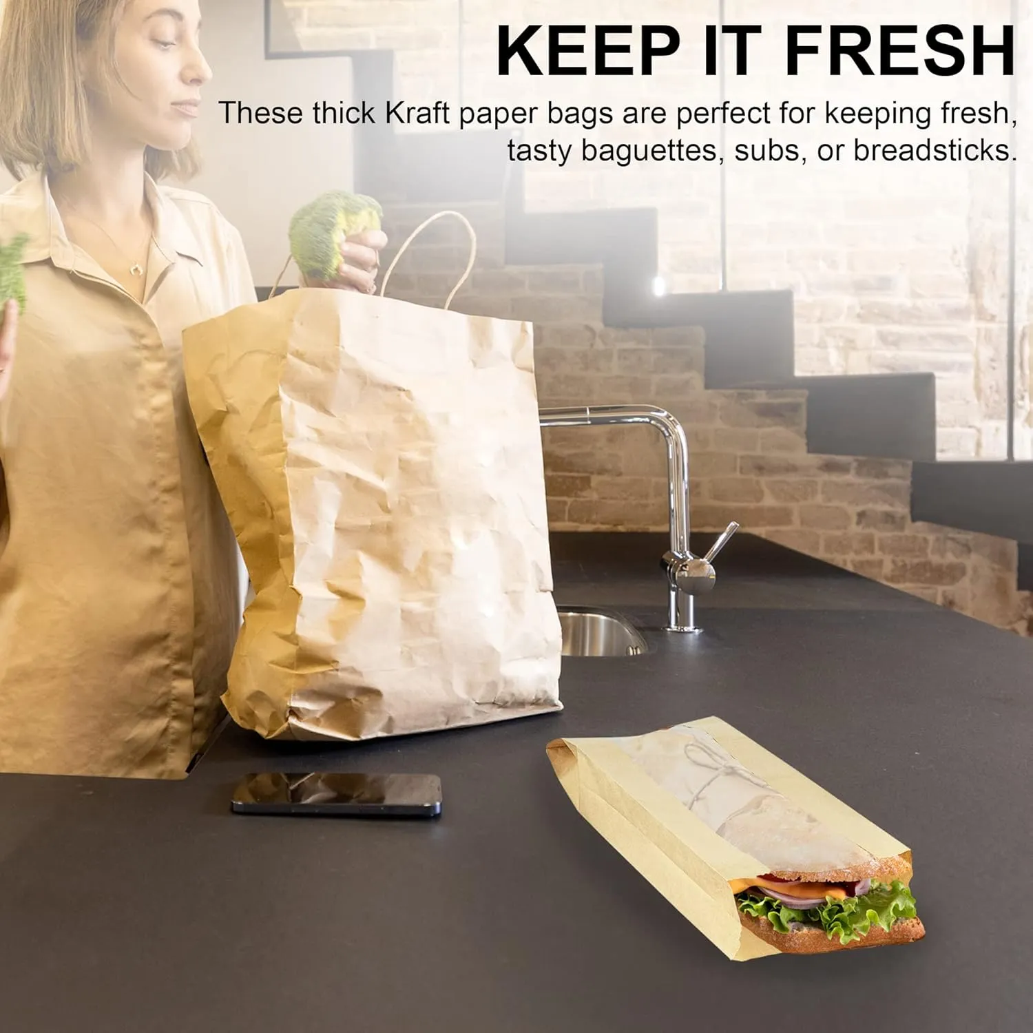 MT Products Brown Bread Bags 6.5" x 2" x 18" - Disposable Paper Bags (Pack of 50) - Made in the USA