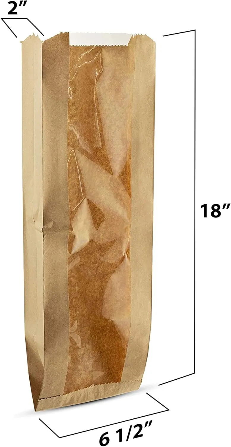 MT Products Brown Bread Bags 6.5" x 2" x 18" - Disposable Paper Bags (Pack of 50) - Made in the USA