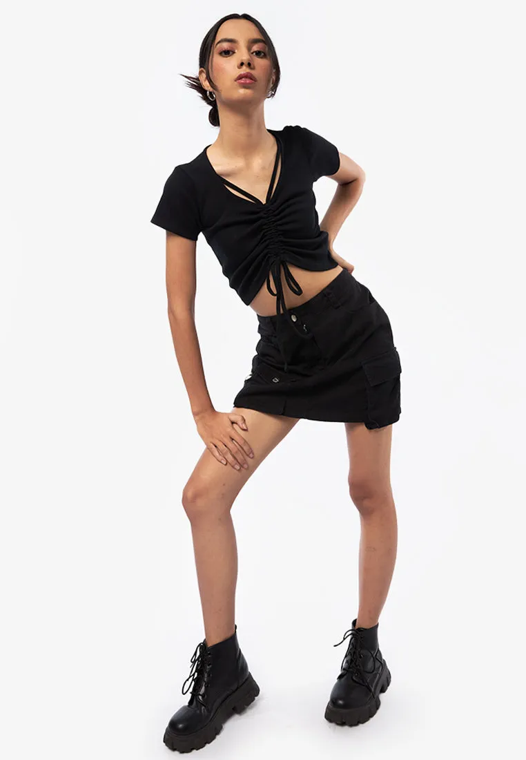 Multi Pocket Denim Mini Skirt