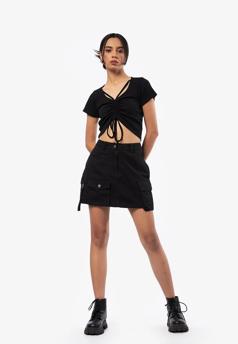 Multi Pocket Denim Mini Skirt