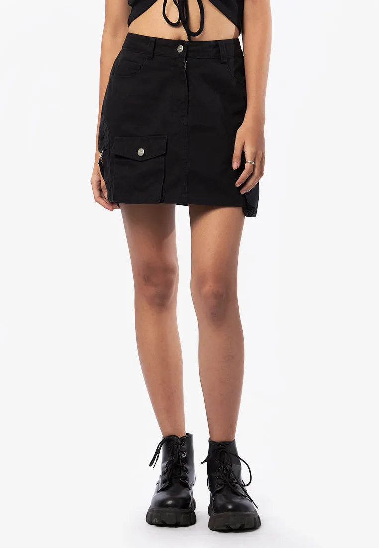 Multi Pocket Denim Mini Skirt