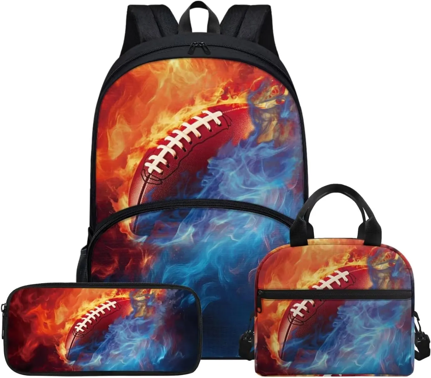 Mumeson Baseball 17 Inch School Backpack Set 3 Pack Casual Daily Daypack Back to School Bookbag for Senior Year Girls Boys 3 Piece Schoolbags with Lunch Bags Pencil Case