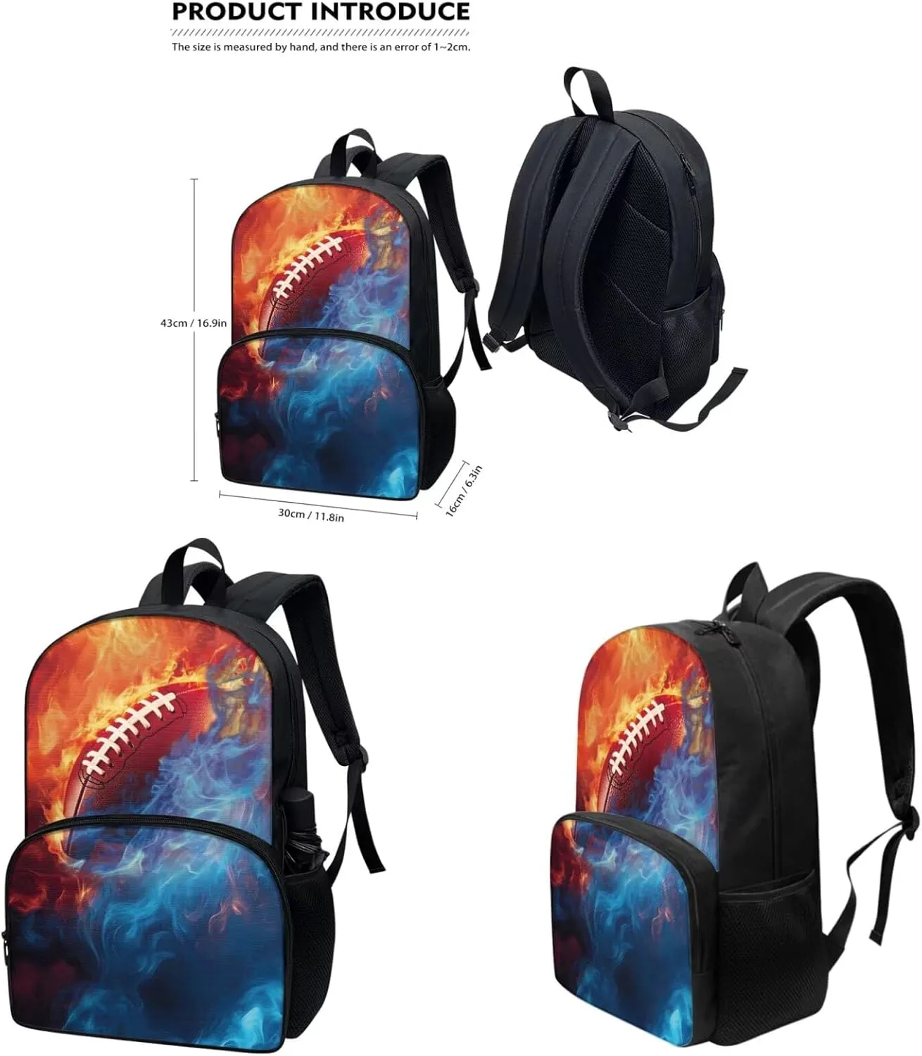 Mumeson Baseball 17 Inch School Backpack Set 3 Pack Casual Daily Daypack Back to School Bookbag for Senior Year Girls Boys 3 Piece Schoolbags with Lunch Bags Pencil Case