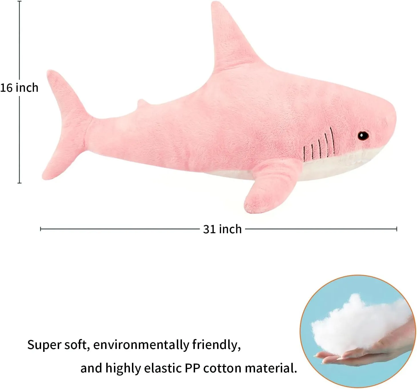 MUPI Shark Stuffed Animal Plush 31" Cute Shark Toy Plush Pillows Soft Cotton Sharks Plushies Ocean Sea Animal Doll Gifts for Boys Girls Kids Adults（Pink）