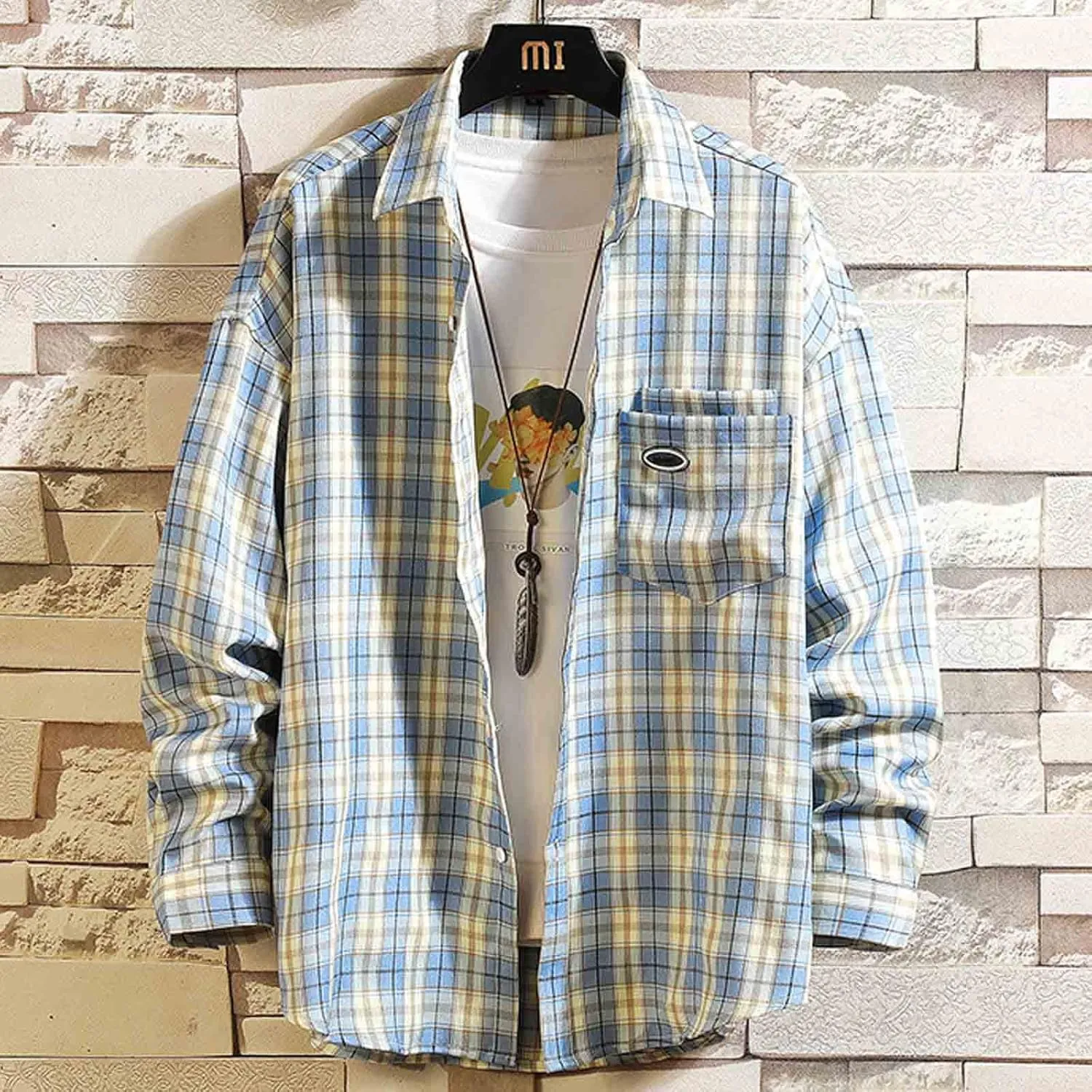 Muscularfit Casual Shirts for Men 2023 Fashion Outdoor Work Long Sleeve Button Down Tshirts Regular Fit Plaid Shirt Going Out