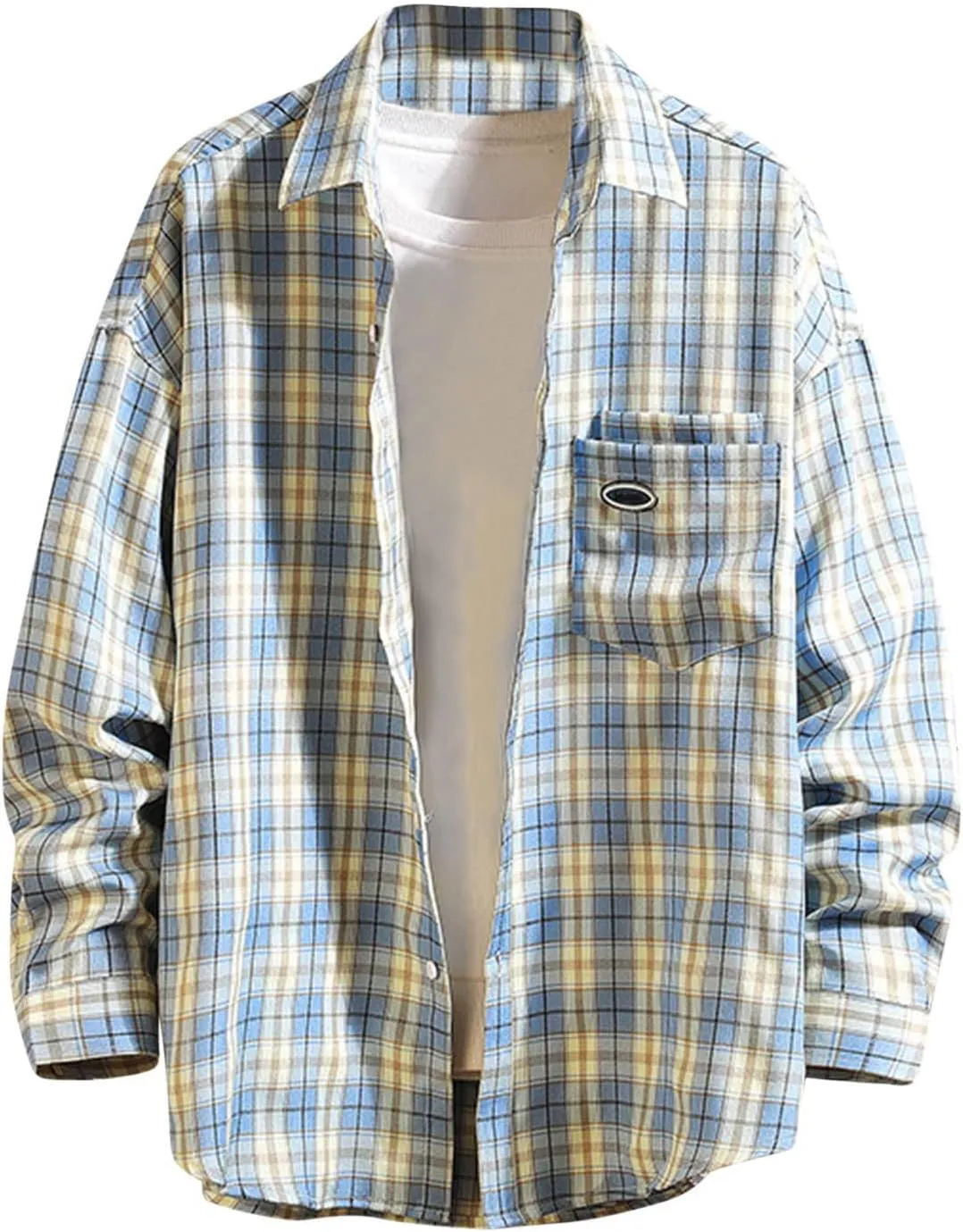 Muscularfit Casual Shirts for Men 2023 Fashion Outdoor Work Long Sleeve Button Down Tshirts Regular Fit Plaid Shirt Going Out