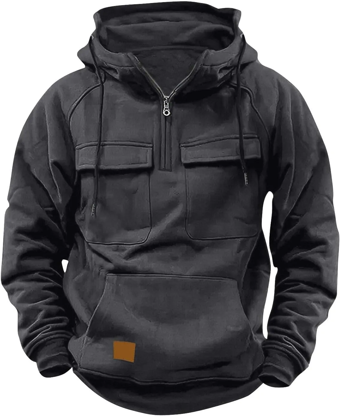 Muscularfit Causal Hoodies for Men 2025 Fashion Long Sleeve Tactical Cargo Sweatshirts Quarter Zipper Shirts Multi Pockets