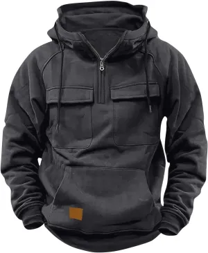 Muscularfit Causal Hoodies for Men 2025 Fashion Long Sleeve Tactical Cargo Sweatshirts Quarter Zipper Shirts Multi Pockets