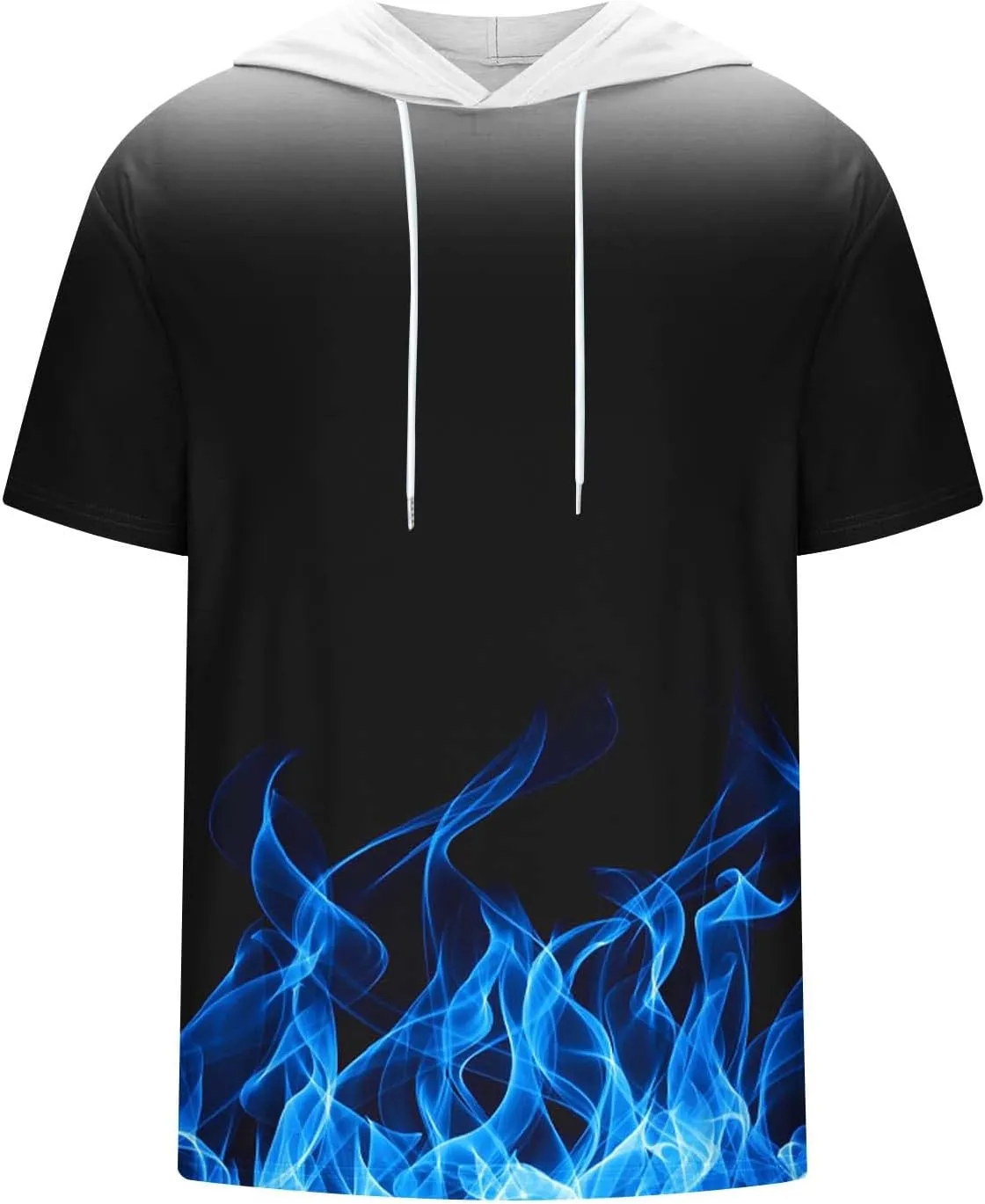 Muscularfit Graphic Tees Men 2024 Fashion Flame Print Drawstring Hooded Shirts Casual Short Sleeve Loose Pullover Workout Top