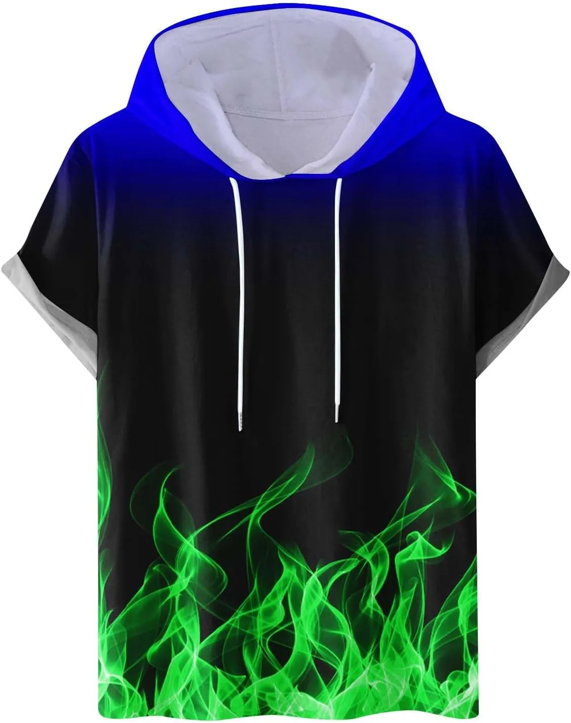 Muscularfit Graphic Tees Men 2024 Fashion Flame Print Drawstring Hooded Shirts Casual Short Sleeve Loose Pullover Workout Top